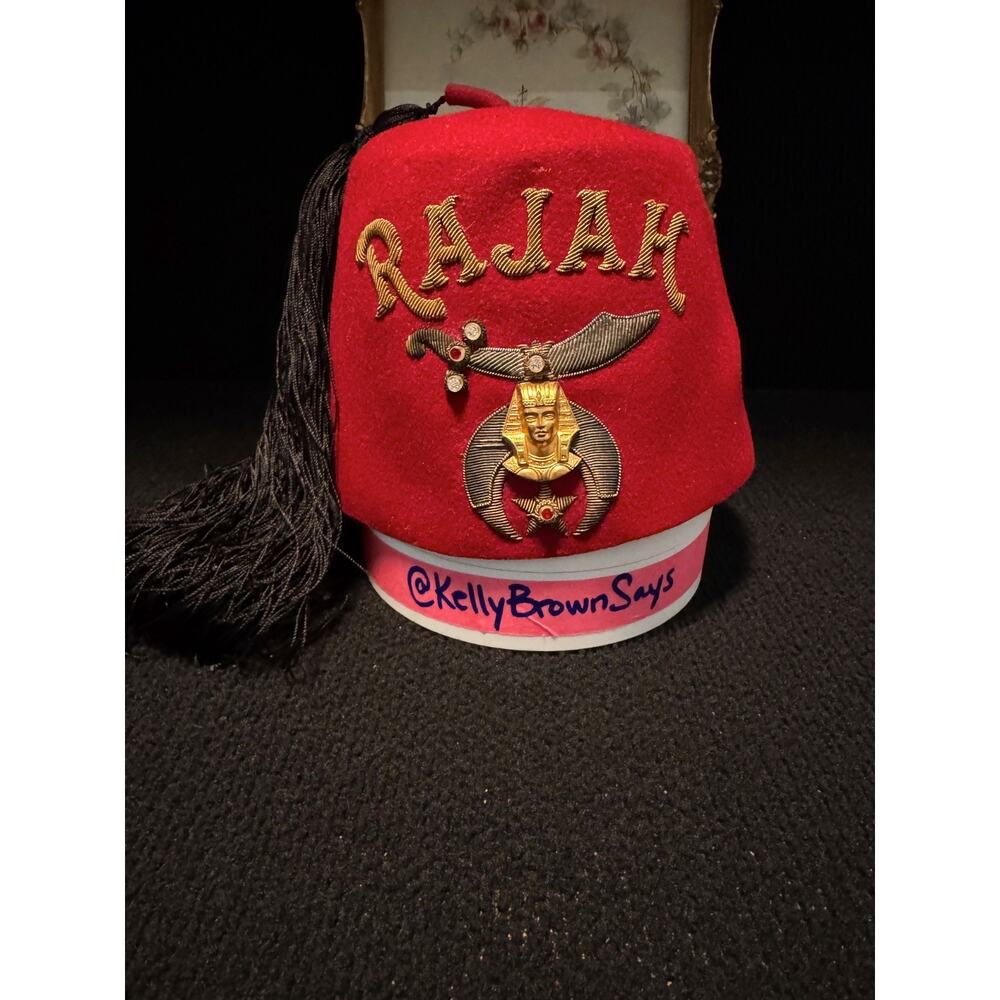 Vintage RAJAH Fez Hat S. Abrahams Co. Philadelphia Shriner Style Tassel Sword